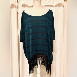 French Laundry(Black & Turquoise) XL Blouse with Fringes on the bottom
